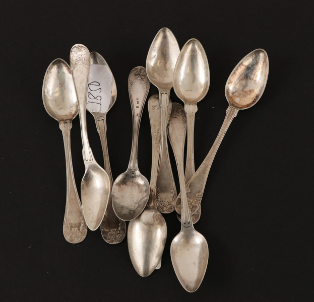 Kaffe-/teskedar 9st, silver, 1800-tal
