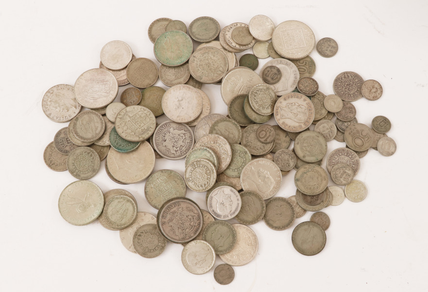 Parti svenska silvermynt, bl.a. 1800-tal