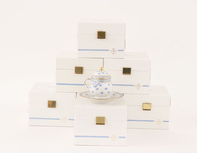 Krämkoppar med fat 7st, "Gripsholm", Rörstrand