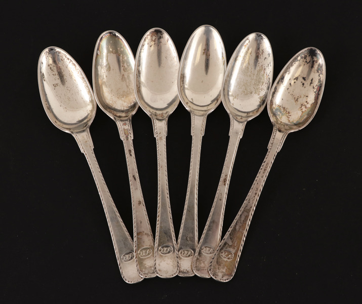 Dessertskedar 6st, silver, 1780