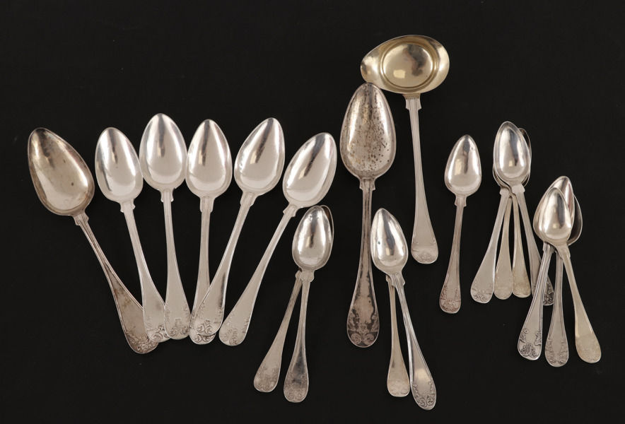 Bestick 20 delar, silver, "Gammal Fransk", bl.a. 1800-tal