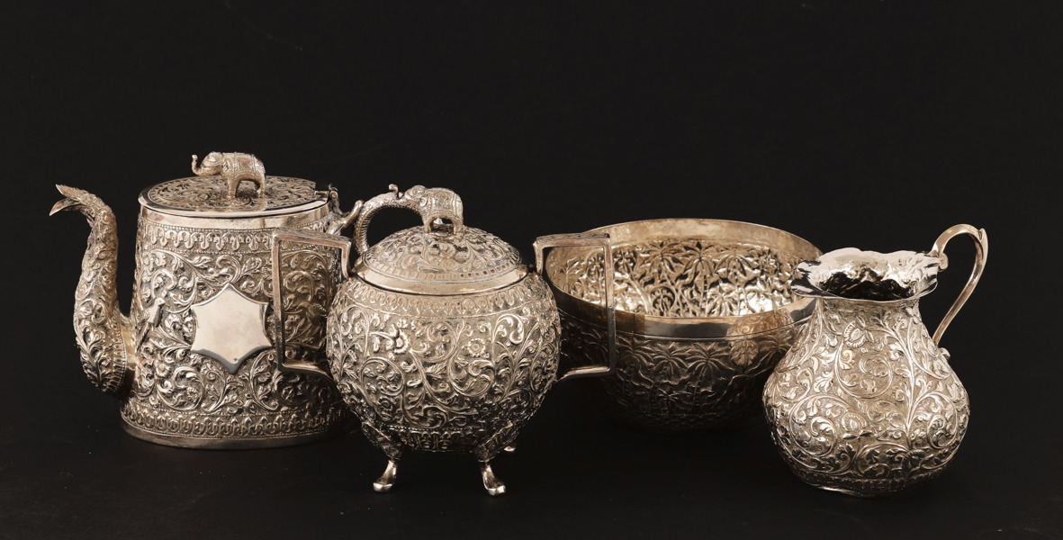 Teservis 4 delar, silver, troligen Indien