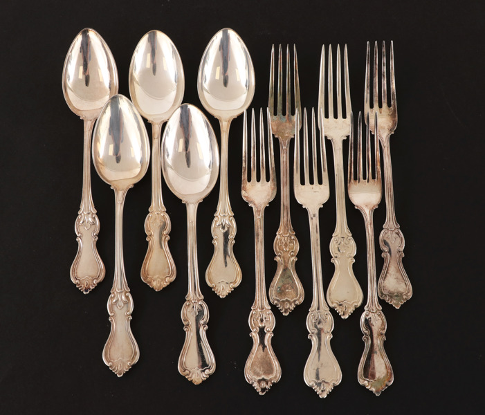 Bestick 11 delar, silver/sterlingsilver, "Olga", C.G.Hallberg/GAB