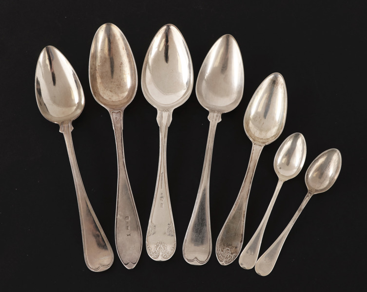Silver 7 delar, mestadels 1800-tal