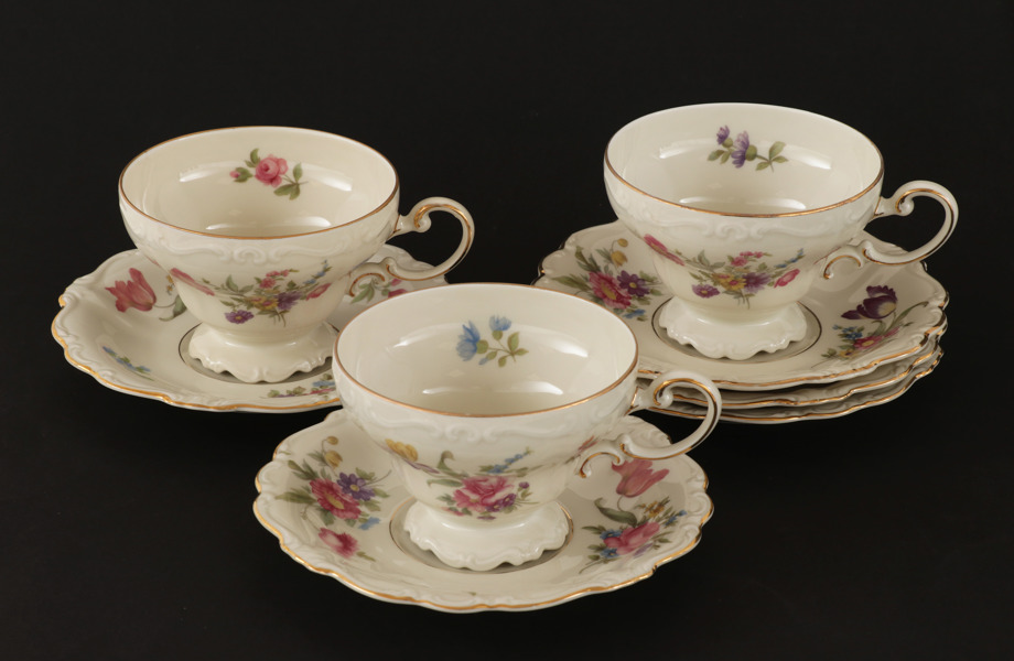 Tekoppar med fat 3st, "Pompadour", Rosenthal