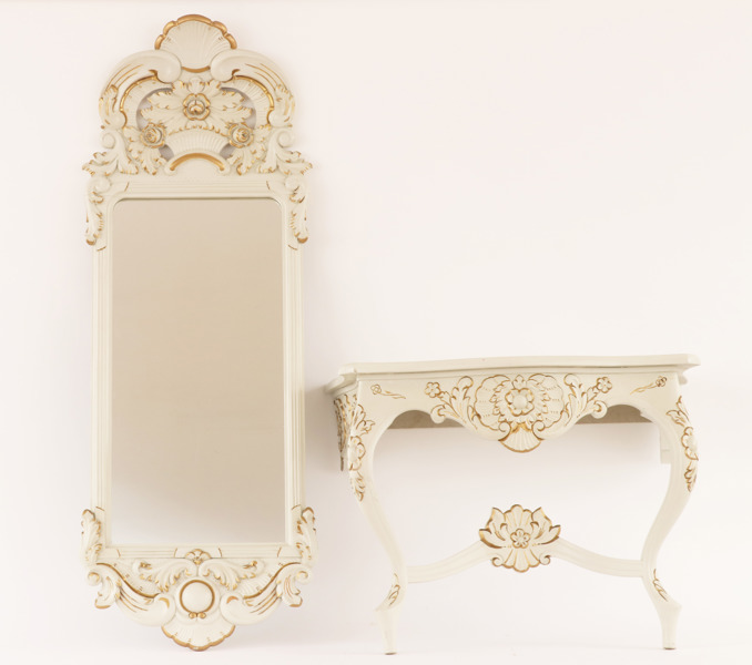 Spegel med konsolbord, rokokostil, 1900-talets andra hälft