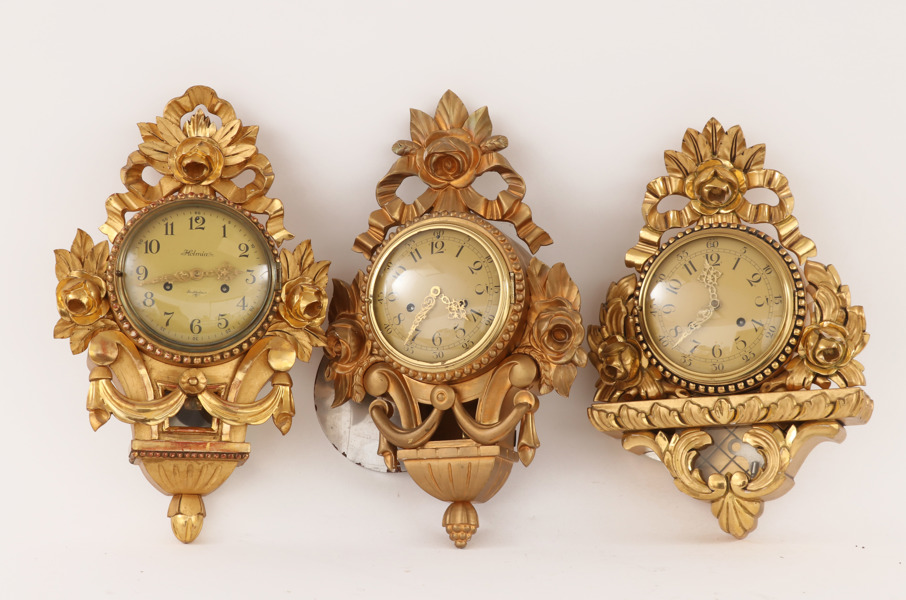 Väggpendyler 3st, gustaviansk stil, 1900-tal