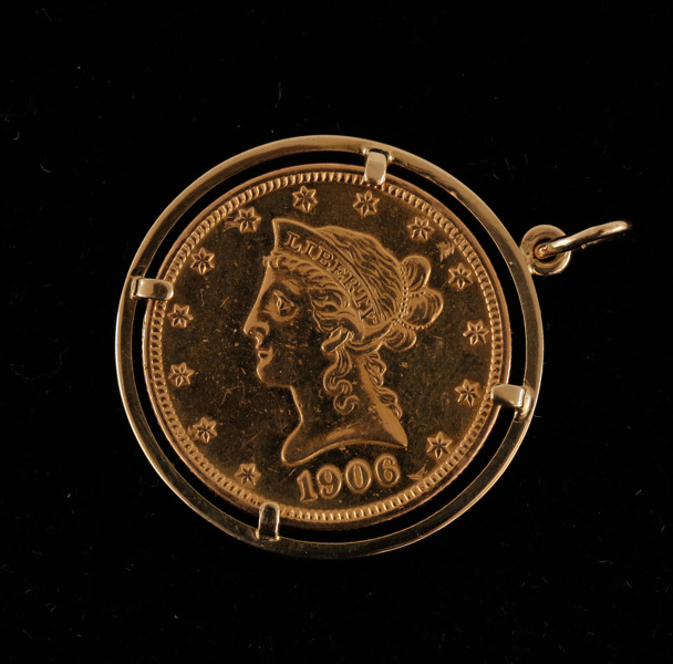 Hänge med guldmynt, 10 dollar, USA, 1906