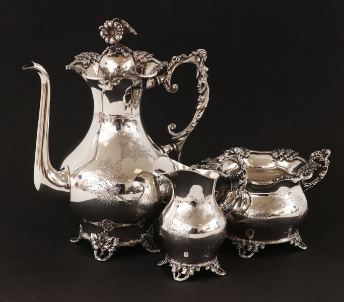 Kaffeservis 3 delar, silver, AB Bernhard Hertz, Stockholm, 1917