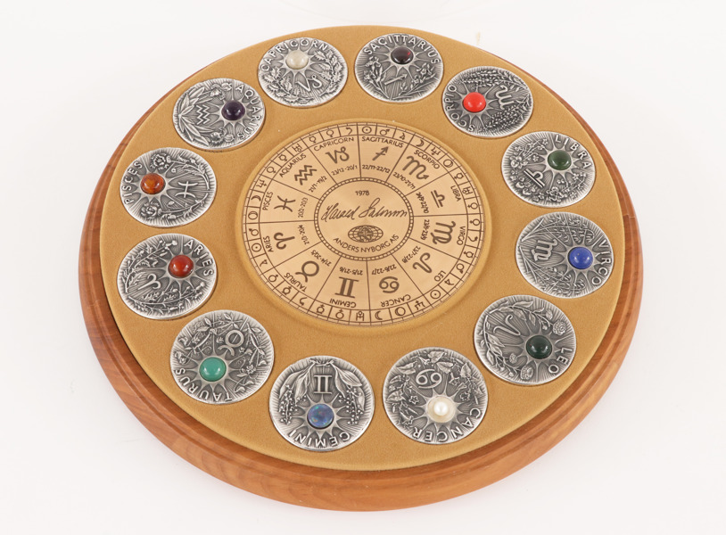 Medaljsamling 12 delar, "Stjärntecken-serien", sterlingsilver, Harald Salomon för Anders Nyborg, 1978