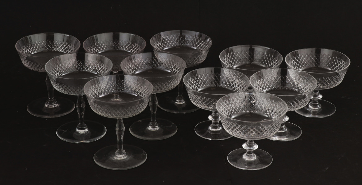 Champagneskålar 6+5, bl.a. "Diamant", Vicke Lindstrand