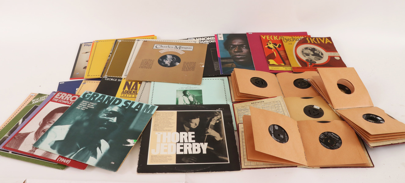 Parti LP-skivor, singlar, m.m. mestadels jazz