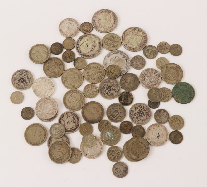 Parti svenska silvermynt, bl.a. 1800-tal