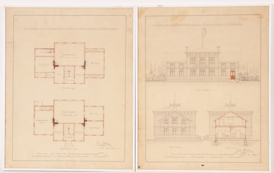 Husritningar 2st, skol- o kommunalbyggnad i Nordingrå, daterade 1902