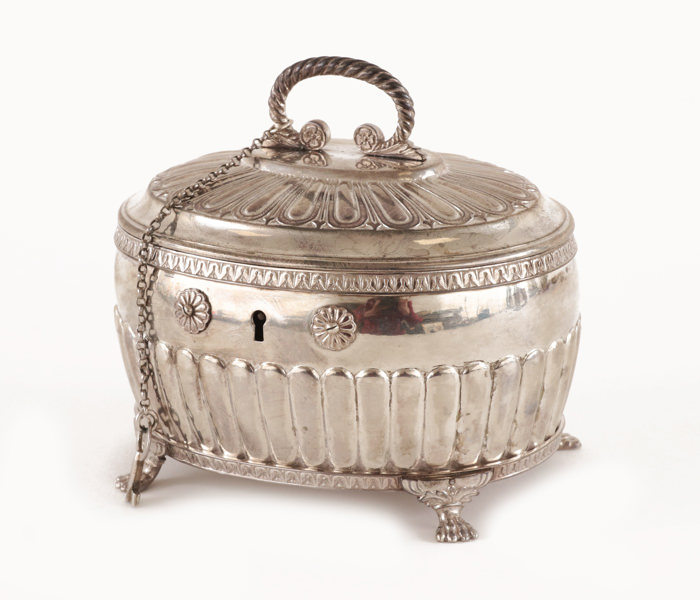 Sockerskrin med lock, silver, empire, 1830