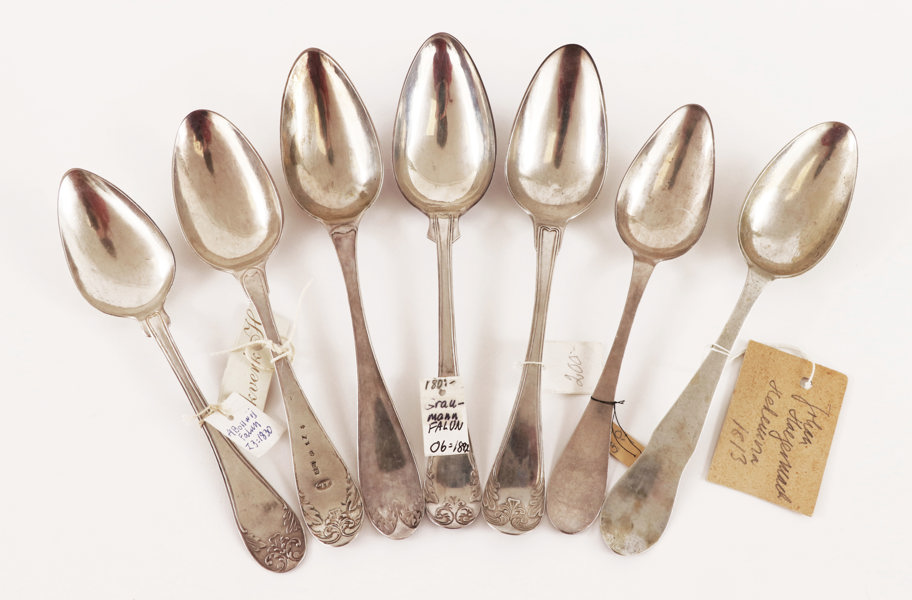 Matskedar 7st, silver, 1800-tal