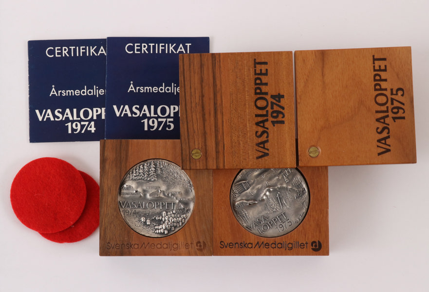 Medaljer 2st, finsilver, "Vasaloppet", 1974/75