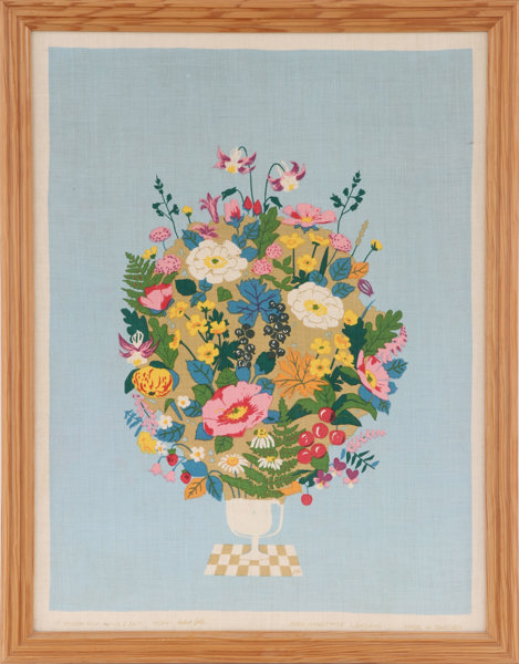 Textilt handtryck, "Rosor och akvileja"; Jobs, Leksand