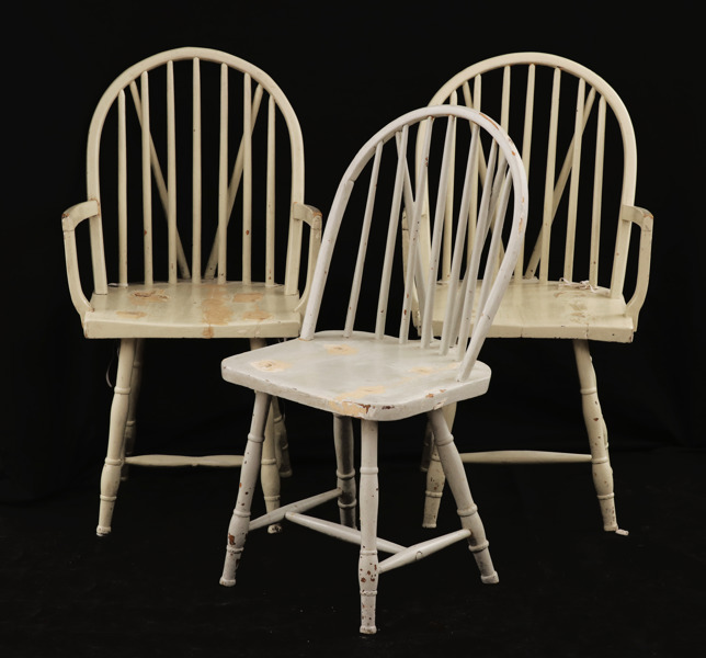 Karmstolar ett par samt stol, allmoge, 1800-talets andra hälft