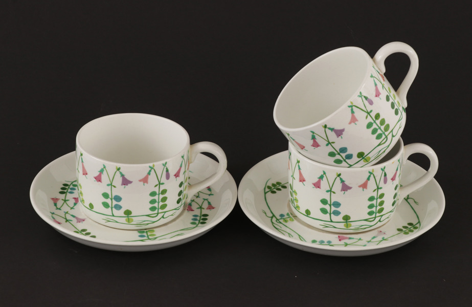 Tekoppar 3st med fat 2st, "Linnea", Stig Lindberg för Gustavsberg