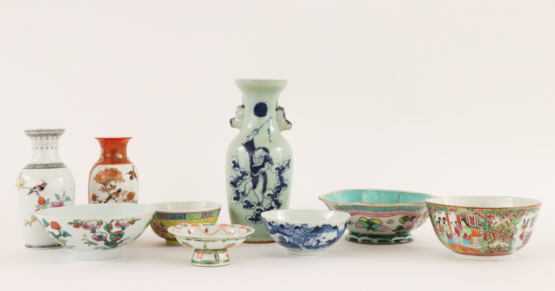 Orientaliskt porslin 9 delar, bl.a. 18/1900-tal