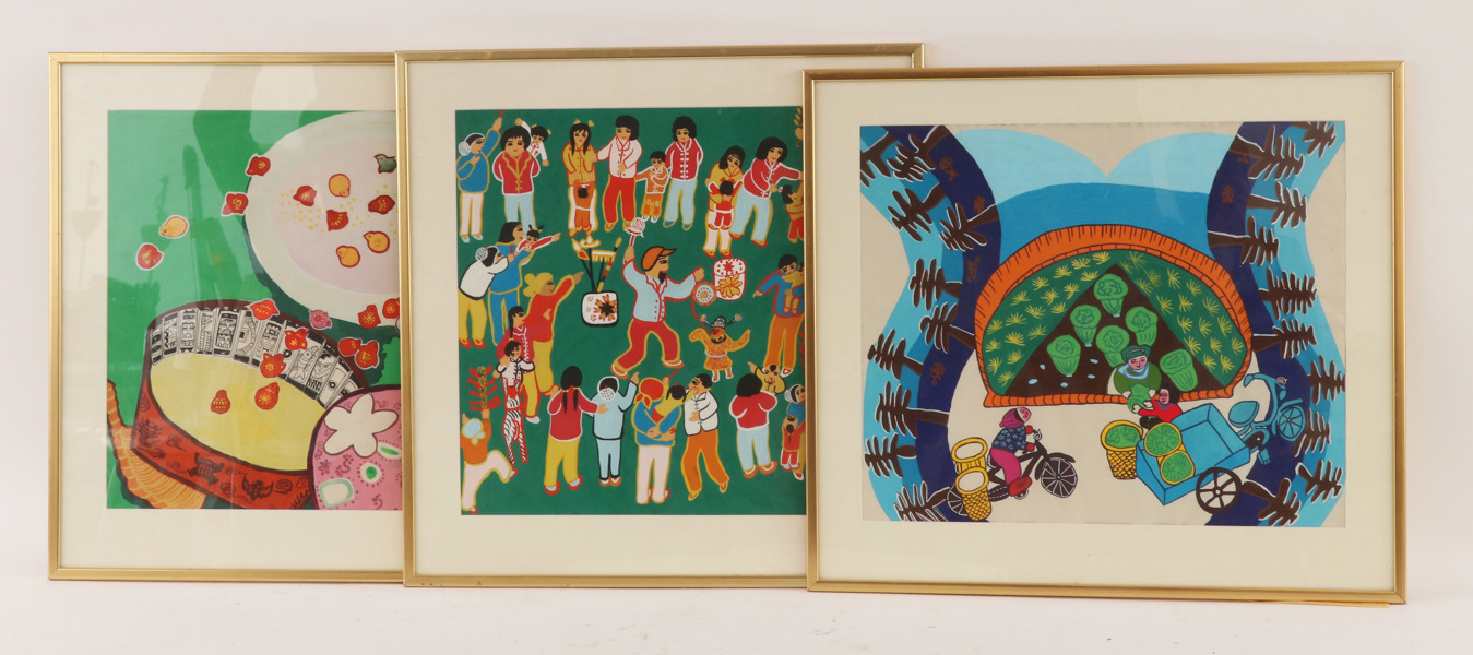 Akvareller 3st, Kina, 1900-talets andra hälft