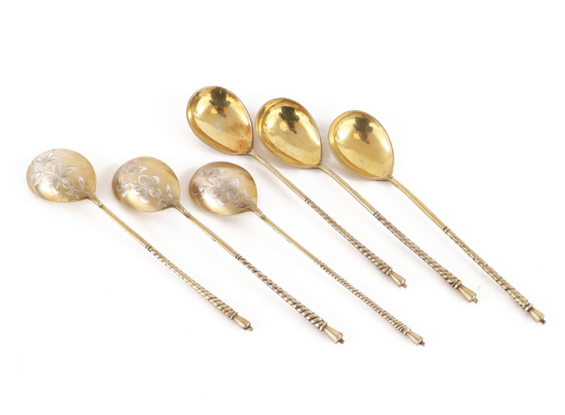 Teskedar 6st, silver, Ryssland, 1900-talets första hälft