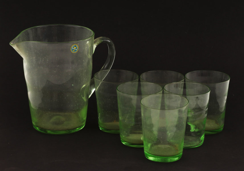 Tillbringare med glas 6st, Sefglas, omkring 1900-talets mitt