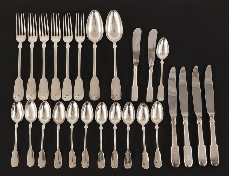 Bestickservisdelar 26st, silver, Österrike-Ungern, 1800-tal