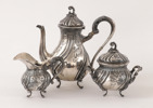 Kaffeservis 3 delar, silver, rokokostil, 1900-tal