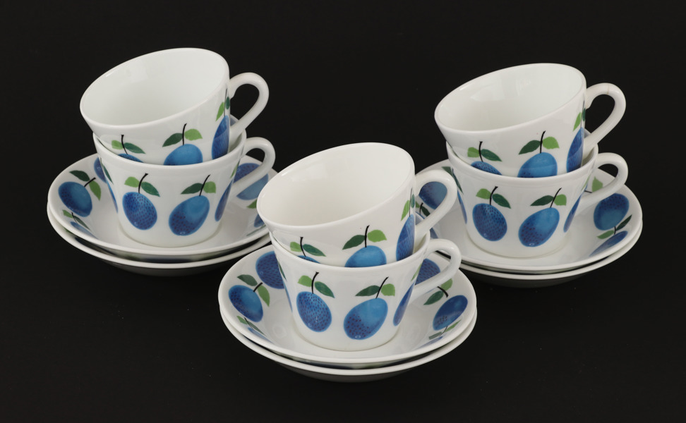 Kaffekoppar med fat 6st, "Prunus", Stig Lindberg för Gustavsberg