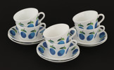 Kaffekoppar med fat 6st, "Prunus", Stig Lindberg för Gustavsberg