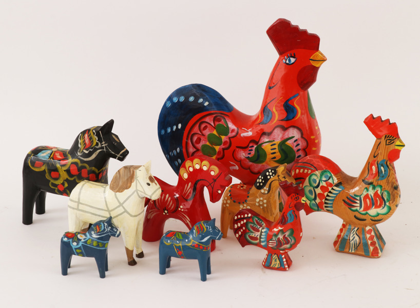 Dalahästar och dalatuppar 9 delar, bl.a. John Gudmunds