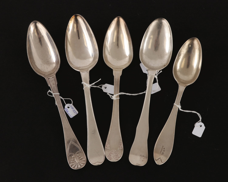 Matskedar 5st, silver, 17/1800-tal