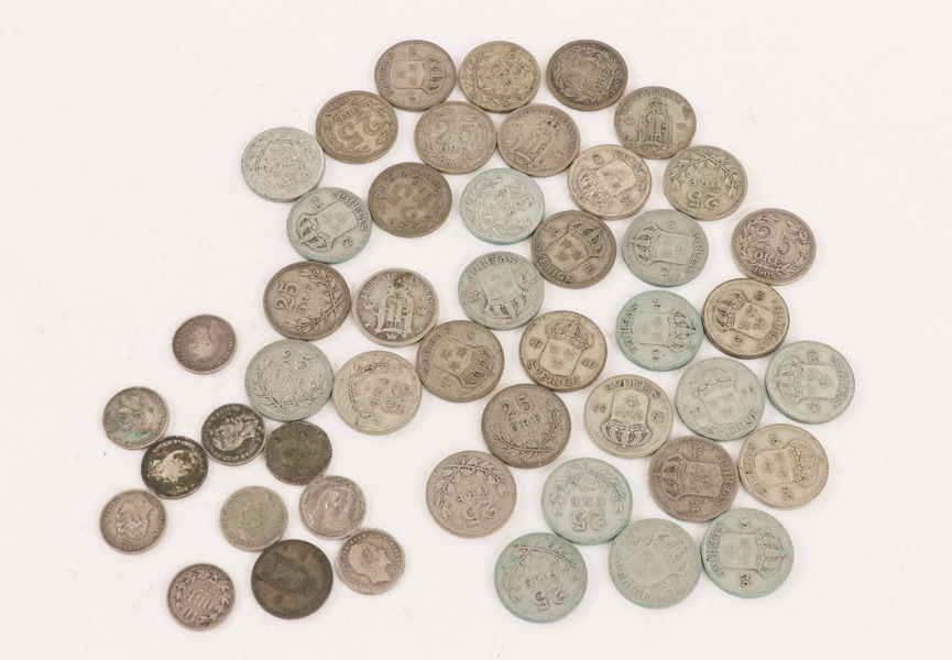 Parti svenska silvermynt, bl.a. 1800-tal