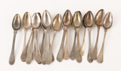 Te-/kaffeskedar 19 delar, silver, 1800-tal