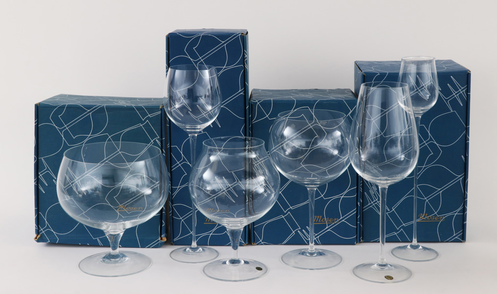Glas 6 delar, "Giant Snifters", Moser, Tjeckoslovakien