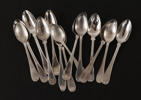 Te-/kaffeskedar 14st, silver, 1800-tal