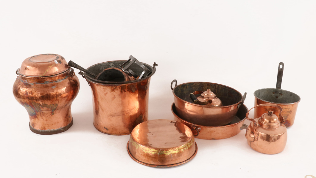 Parti kopparföremål, bl.a., 1800-tal