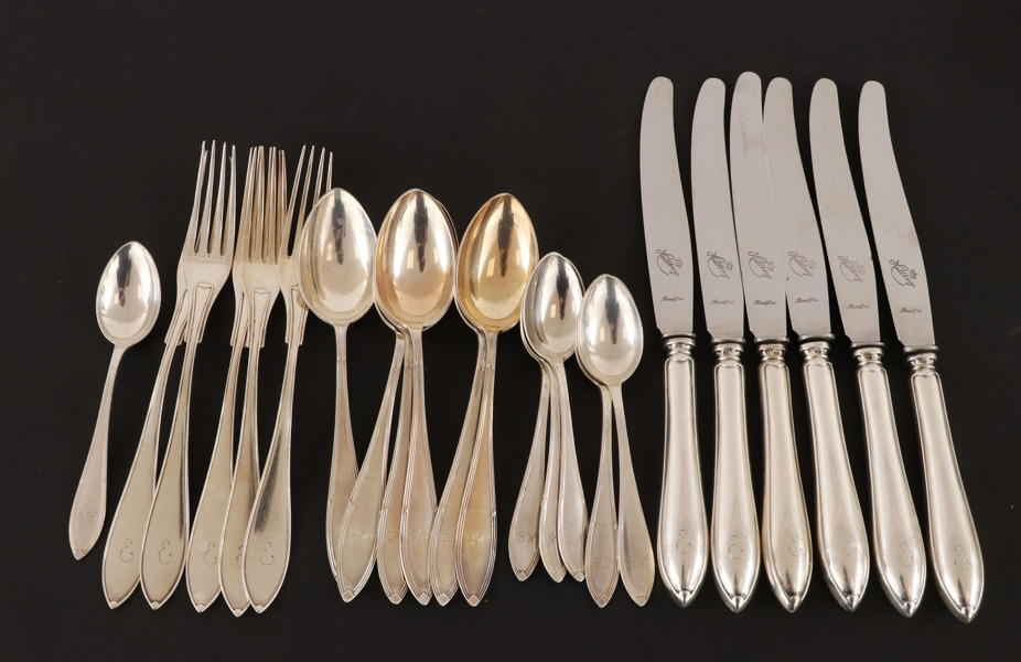 Bestickservisdelar, silver, "Svensk Spets"