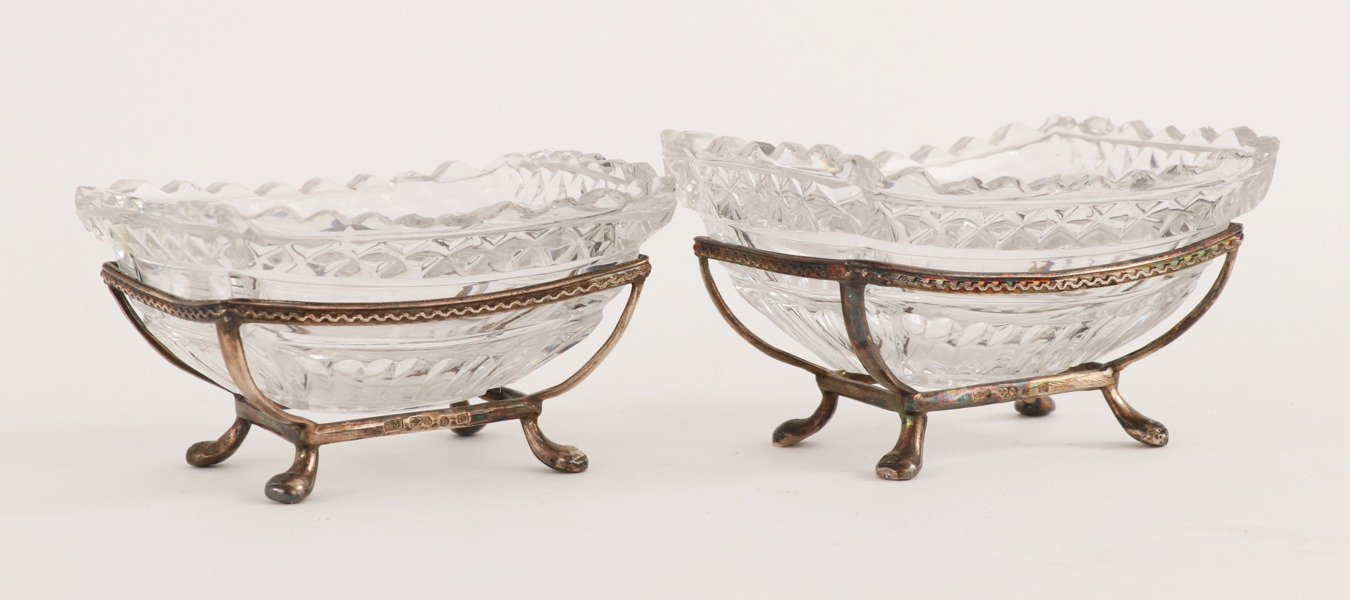 Saltkar ett par, silver och glas, 1900-tal