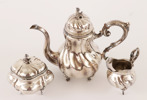 Kaffeservis 3 delar, silver, rokokostil, 1900-tal