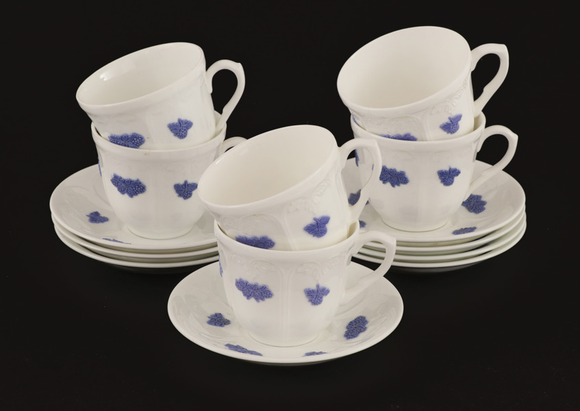 Kaffekoppar med fat 6st, "Blå blom", Old Gustavsberg