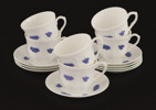 Kaffekoppar med fat 6st, "Blå blom", Old Gustavsberg