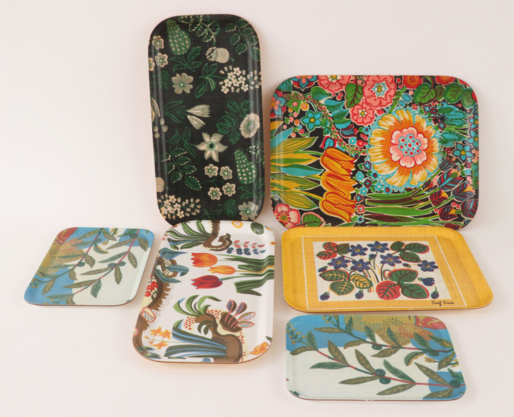 Serveringsbrickor 6st, varav 5st Josef Frank för firma Svenskt Tenn