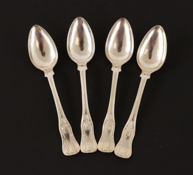 Teskedar 4st, silver, "Engelsk snäcka", 1880