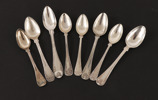 Skedar 8st, silver, "Gammal Fransk", bl.a. 1800-tal