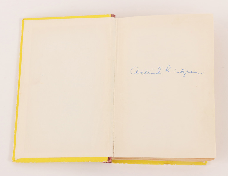 Bok med autograf av Astrid Lindgren, "Pippi Långstrump", tryckt 1952