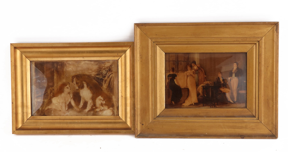 Delvis bemålade tryck 2st, 18/1900-tal