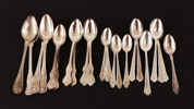 Parti te- och kaffeskedar i silver, bl.a. 1800-tal